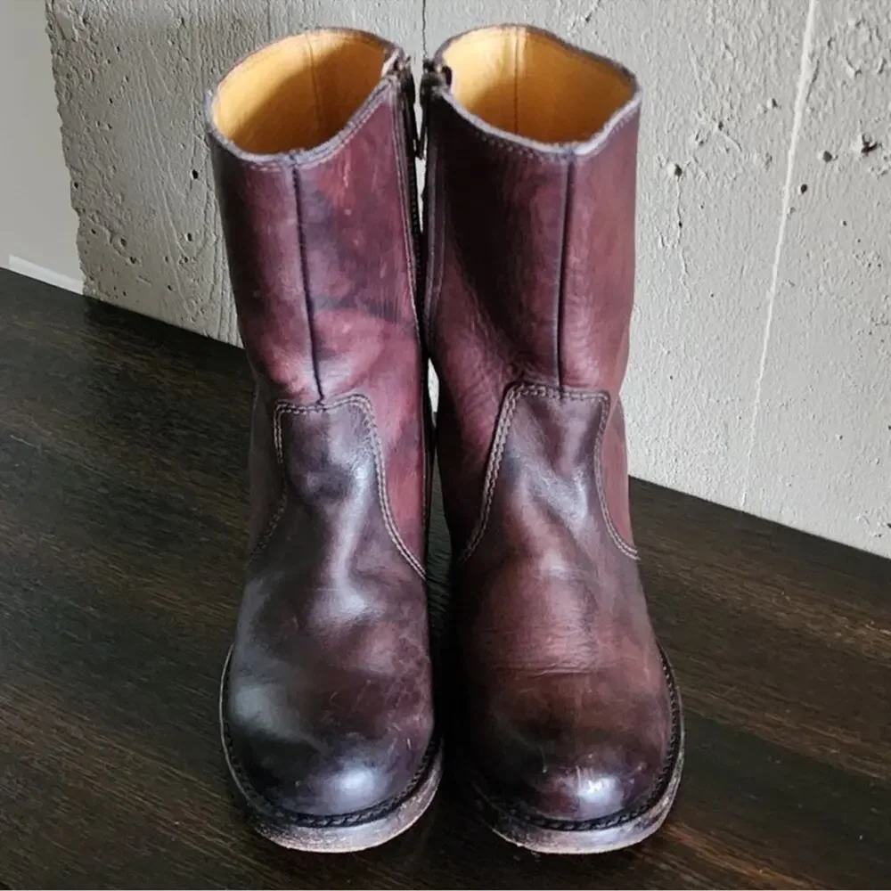 Frye Women's Sabrina mid short zip zipper walnut Leather Boots 8.5 - Picture 8 of 10